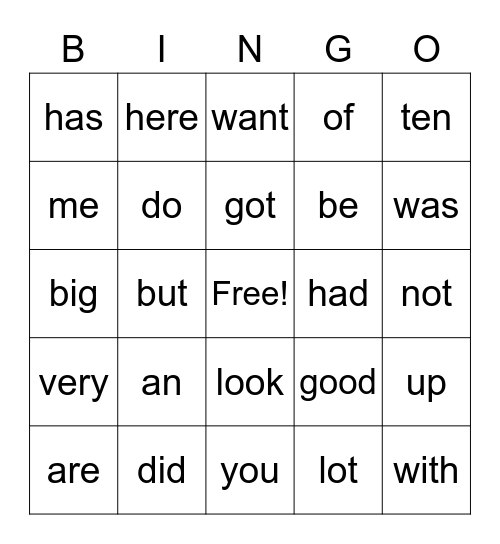 Sight words 2 Bingo Card