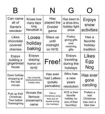 Get to Know You Bingo - Holiday Edition Bingo Card