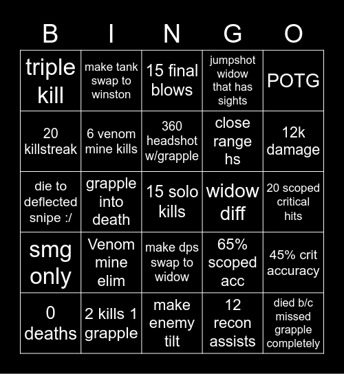 Widow Bingo Card