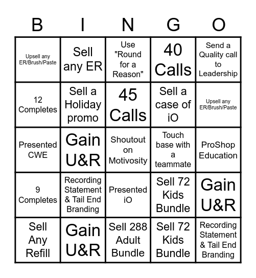 POH HOLIDAY Bingo Card