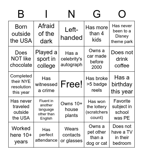 Untitled Bingo Card