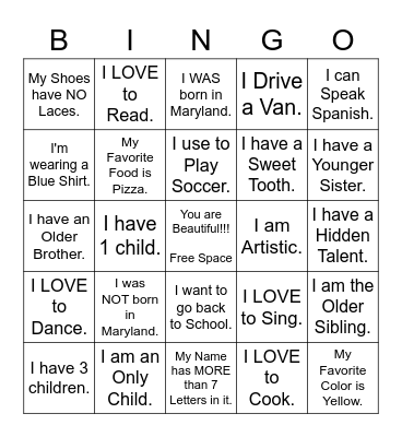 Ice Braker Bingo Card