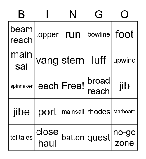 Nautical Terms Bingo Card