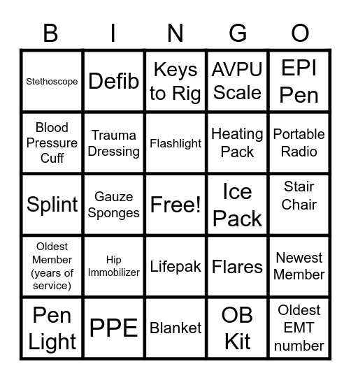 EMS BINGO Card