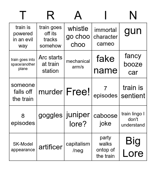 Train Arc Bingo Card