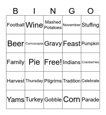 Thanksgiving Bingo Card