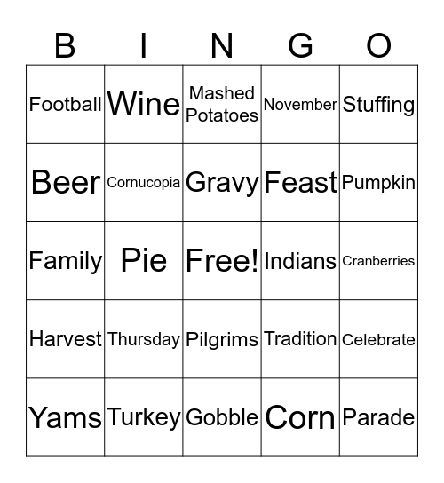 Thanksgiving Bingo Card
