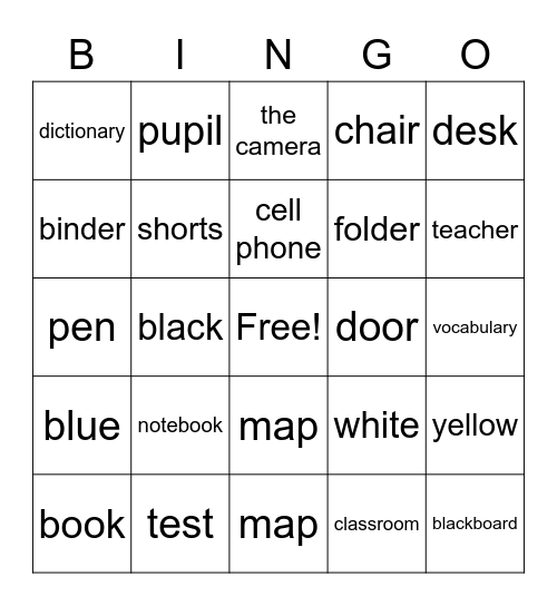 School  Bingo Card