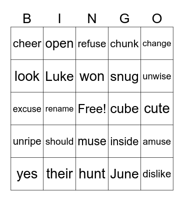 u-e Bingo Card