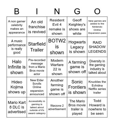 E3INGO 22 Bingo Card