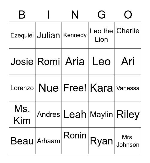 Room 3 Bingo Card