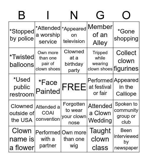 Clown Alley Bingo Card