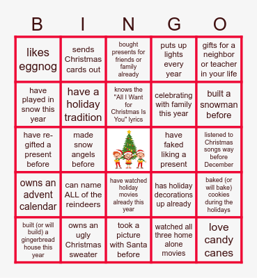 Virtual Holiday Bingo Card