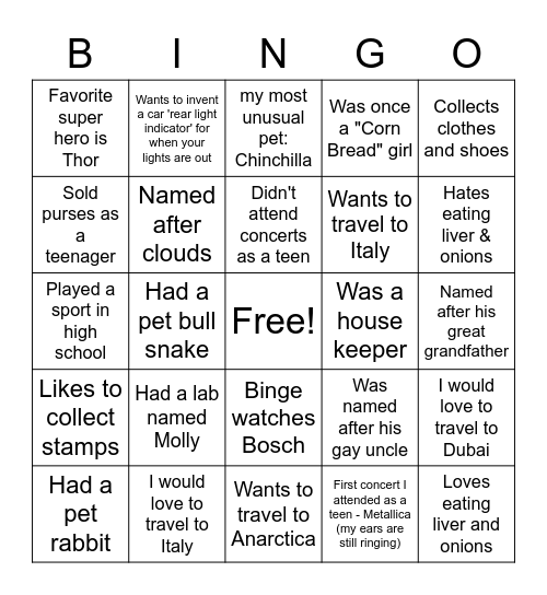 Villara Bingo Card