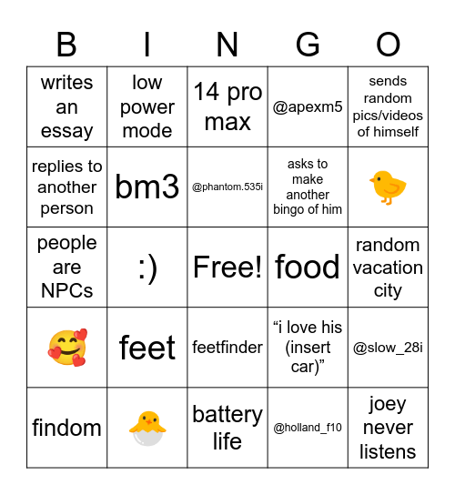 Joey Edition v2 Bingo Card