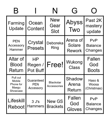 Calpheon Ball Bingo Card