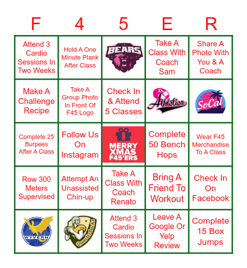 F45 Christmas Bingo Card