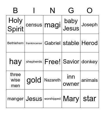 Nativity Bingo Card