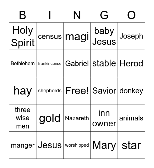 Nativity Bingo Card