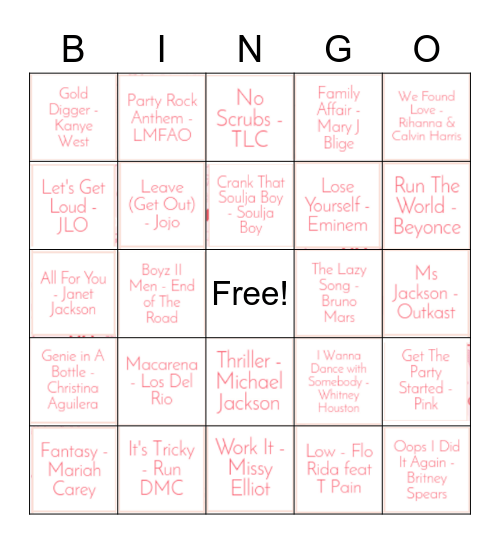 What's That Song? Bingo Card