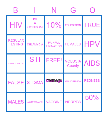 STD Bingo Card