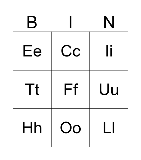 Letter Review Bingo Card
