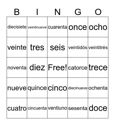 Números Bingo Card