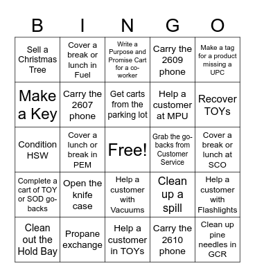 Home Department Bingo Card