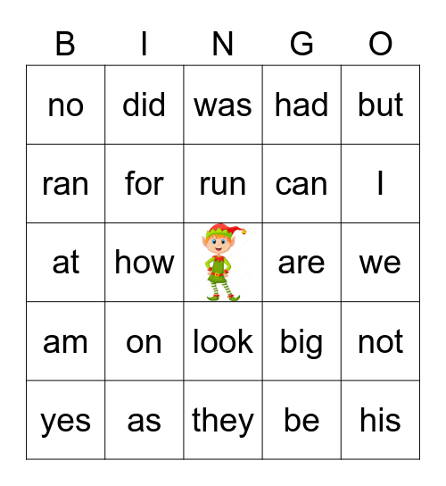 Elf Bingo Card