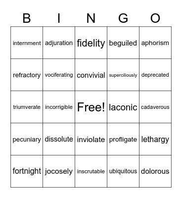 Tale of Two Cities Vocabulary 1 Bingo Card