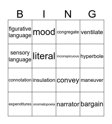 Vocab Bingo Card