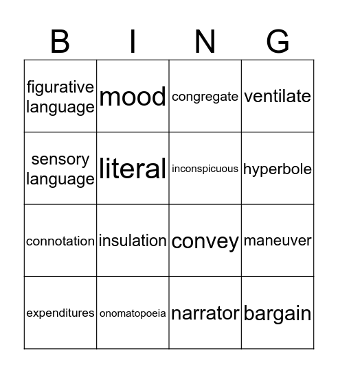 Vocab Bingo Card