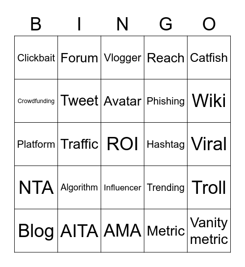 Internet Vocab BINGO Card