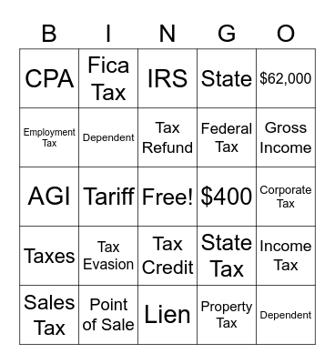 Understanding Taxes Bingo Card