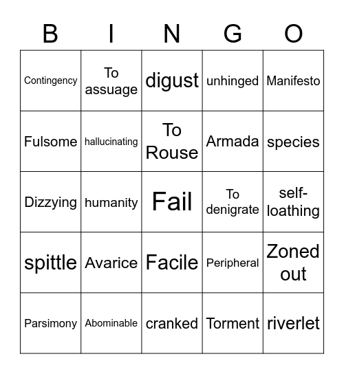 Armada Chapter 1 Bingo Card