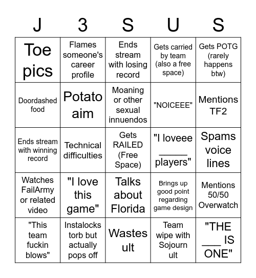 Jay3 Stream Bingo Card