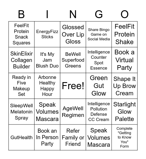 Arbonne Bingo Card