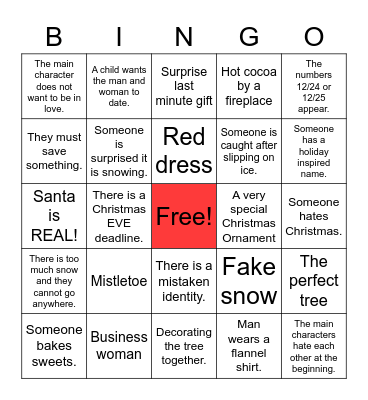 Hallmark Christmas Movie Bingo Card