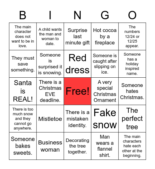 Hallmark Christmas Movie Bingo Card