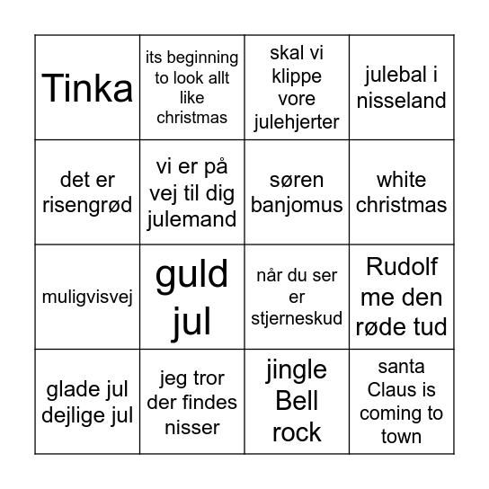 Julemusik bingo Card