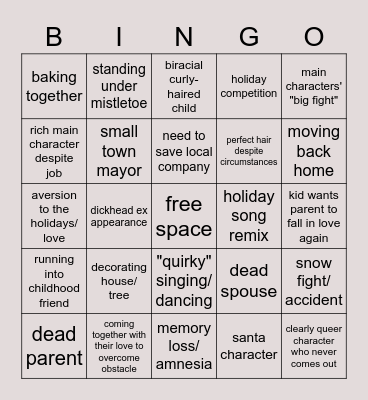 Holiday Movies Bingo Card