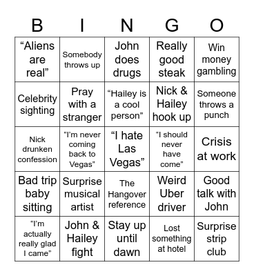 Jeremy Goes to Vegas Bingo Card