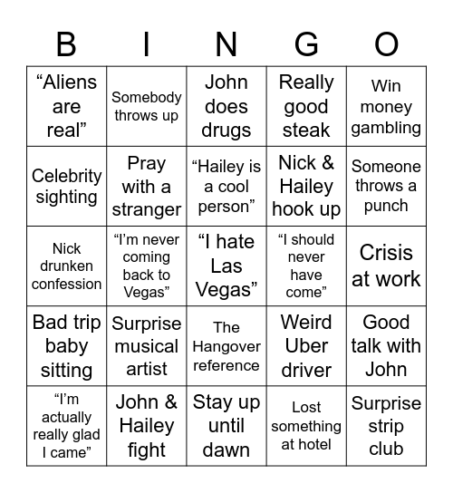 Jeremy Goes to Vegas Bingo Card