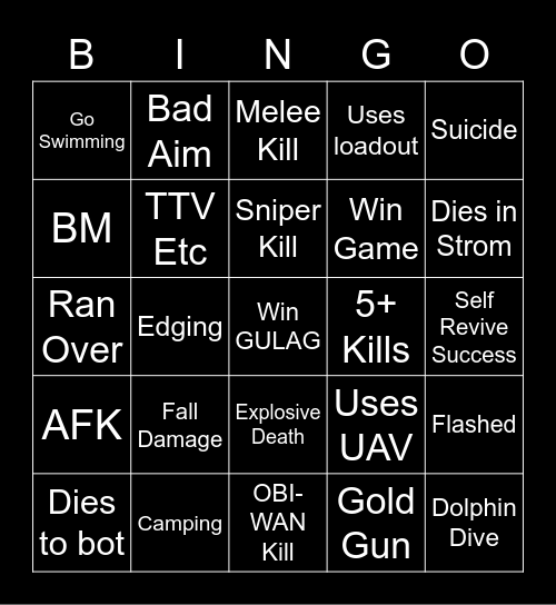 Warzone 2 Bingo Card