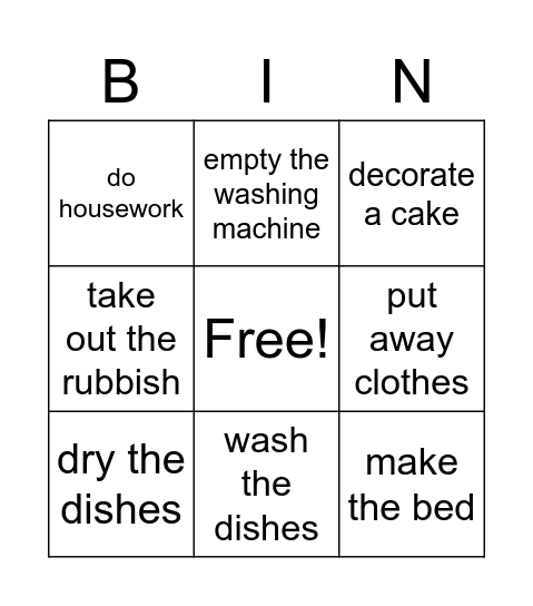 I love housework! 🤪 Bingo Card