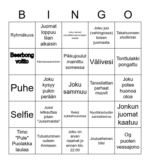 PIKKUJOULU BINGO Card