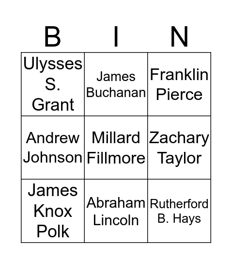 Presidents 11-20 Facts Bingo Card