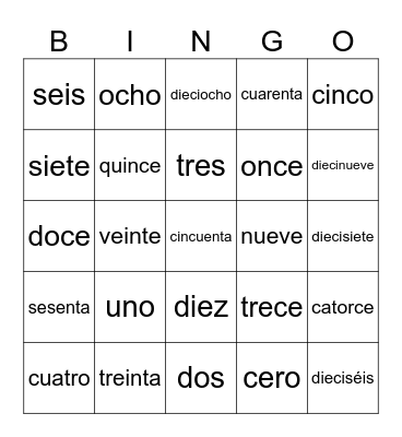 Numbers 1-60 Bingo Card