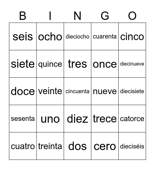 Numbers 1-60 Bingo Card
