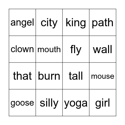 phonics ou ow ng ir ur  g c th oo all y Bingo Card